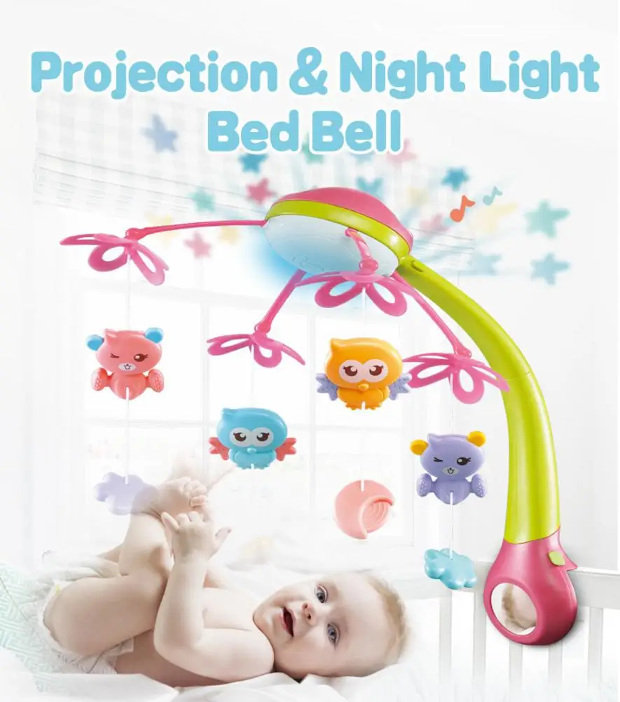 Baby Crib Mobile Toys With Lights And Music Hanging Bell Rotating Projection For Baby Shower Gift