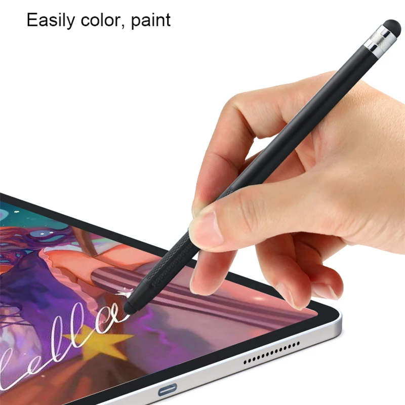 Caneta capacitiva 2 em 1 de silicone duplo para celular com design gravado