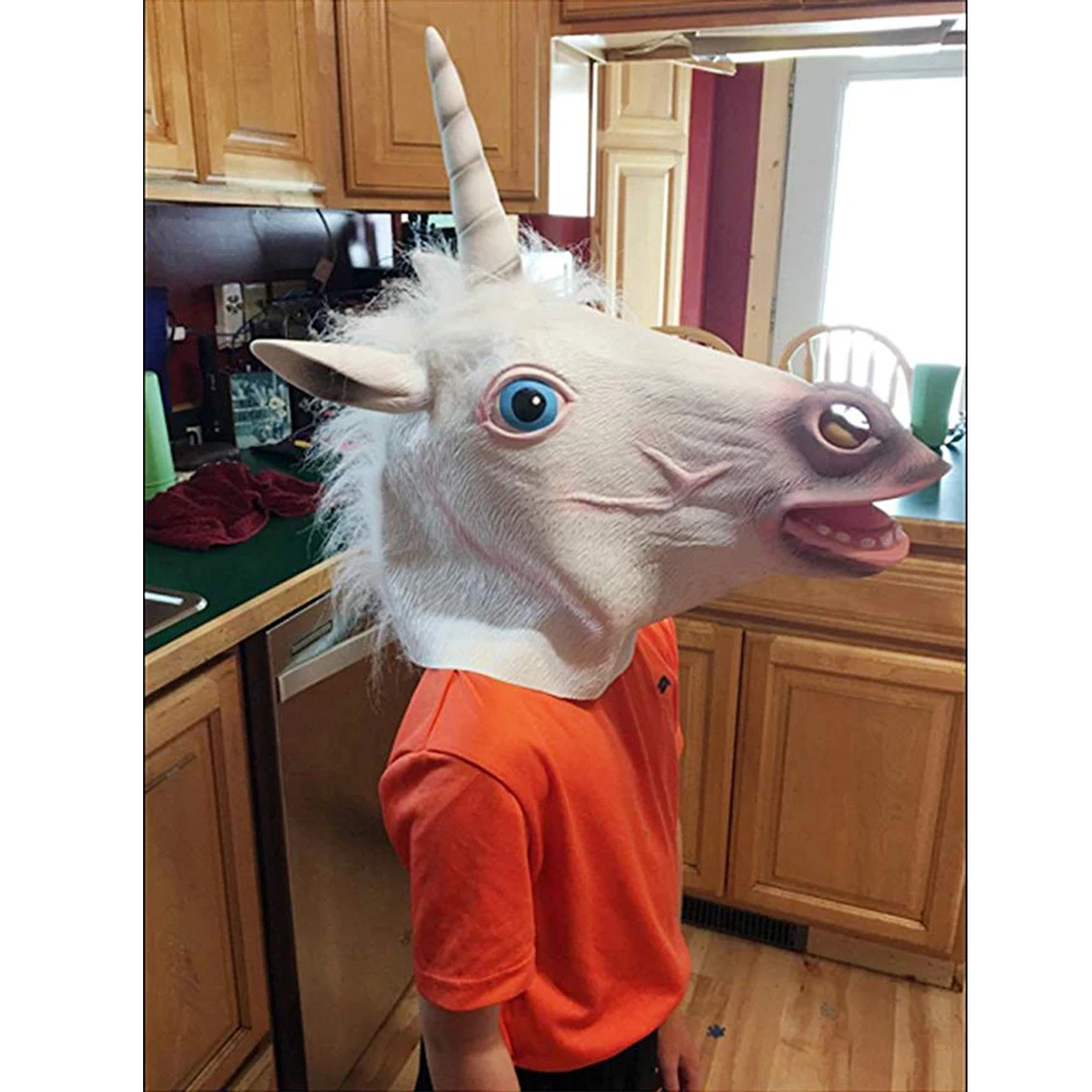 Eraspooky Funny Animal Unicorn Horse Latex Mask Halloween Costume Carnival Party Prop Creepy Duck Frog Head Full Face Masks