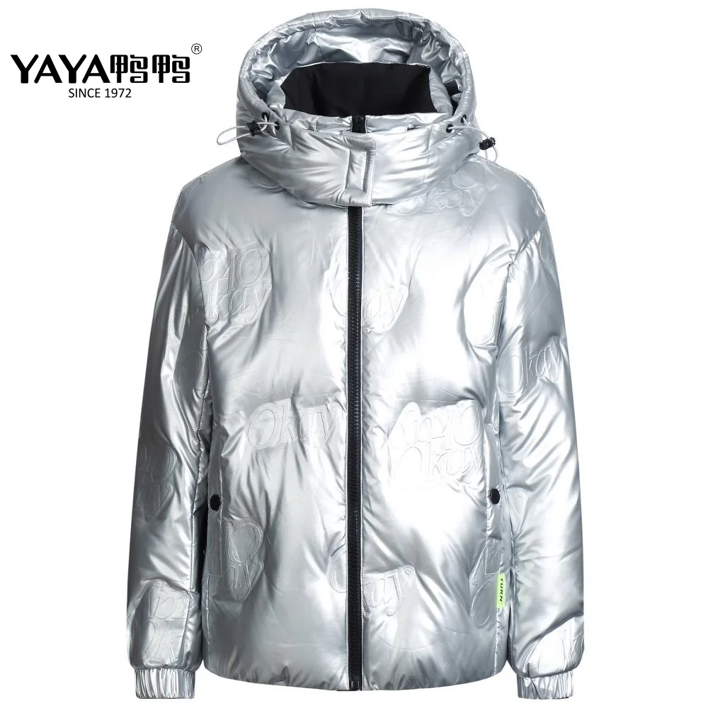 YAYA Winter Men\'s Stand Collar Puffy Shinning Fabric Coat Couples Style 90% White Duck Down Jacket Windbreak Casual Warm Outwear