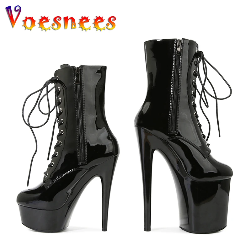 2022 New Women Heels Autumn Stiletto Women Boots Sexy Platform High Heels 15 17cm Lace-up Roman Boots Round Toe Black Women Shoe