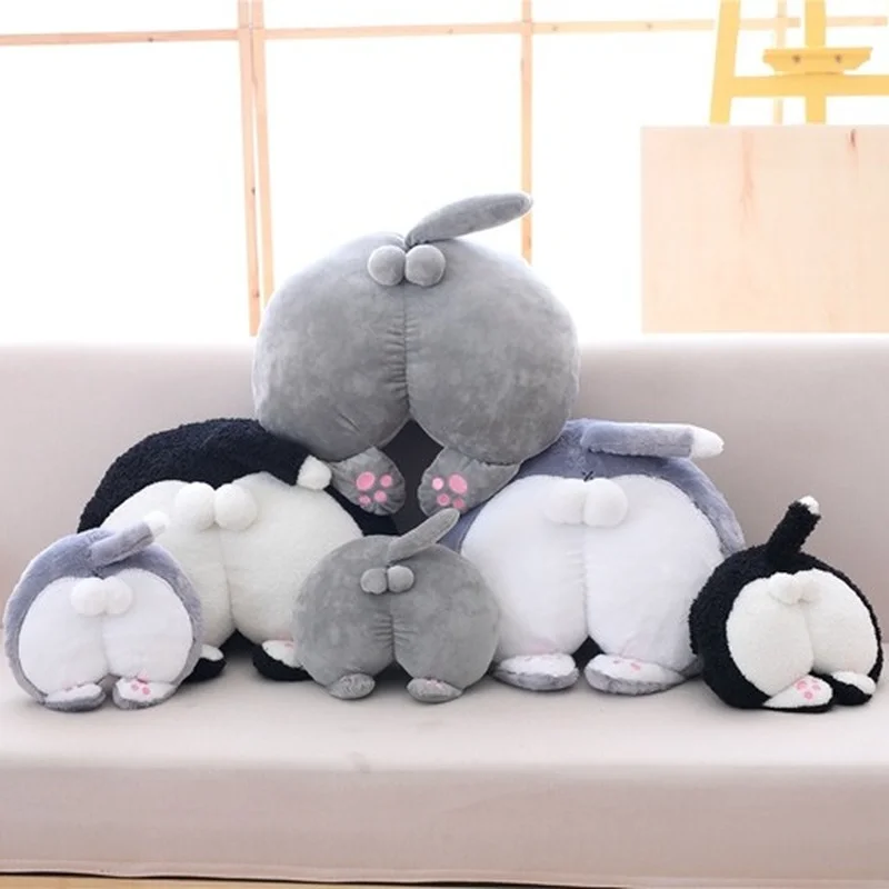 Cute Cat Plush Pillow Winter Warm Hand Cover Cushion Doll Kitten Butt Shape Nap Pillow