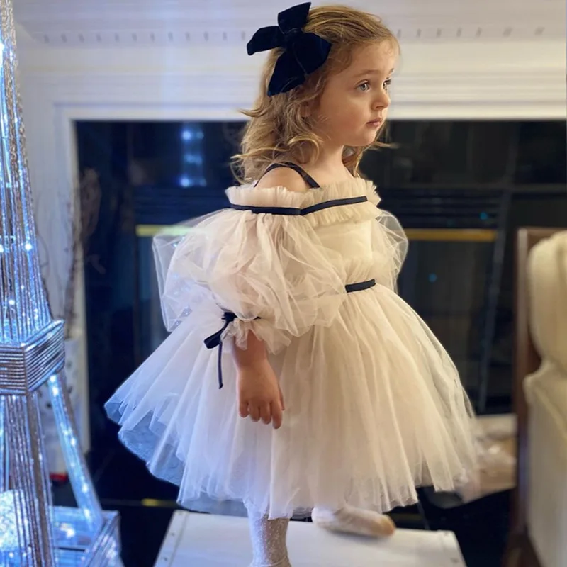 Flower Girl Spanish Dress Children Wedding Dresses For Teen Girls Boutique Elegant Ball Gowns Kids Tulle Bubble Sleeves Vestidos