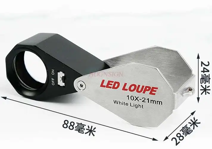 

Magnifying glass 10 times led white light handheld optical glass portable identification diamond emerald crystal clear