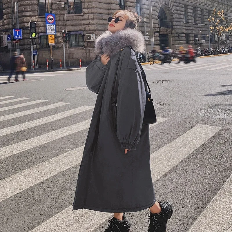 Long Parker Cotton Jacket Women Long Over The Knee Plush Cotton 2022 New Fashion Hot Style Warm Cotton Jacket Winter Thickening