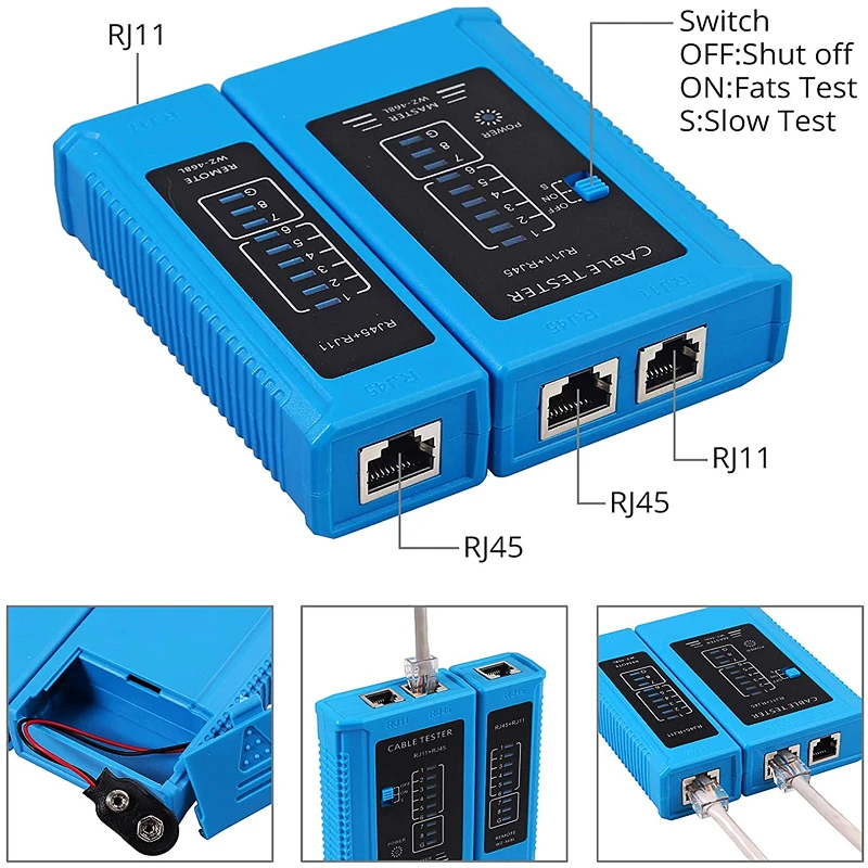 Тестовый аппарат для кабеля сетевого кабеля RJ45, RJ45, RJ11, RJ12, CAT5, CAT6, CAT7