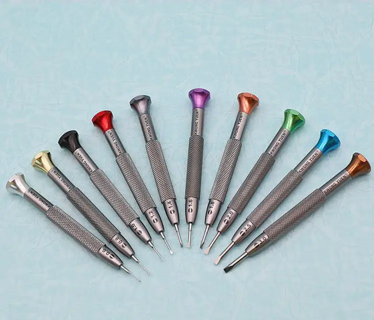 

Set of 10PCS Swivel Head Knurled Handle Watch Repair Screwdriver Flat Blade 0.6mm-3.0mm Size for Watchmakers W0709