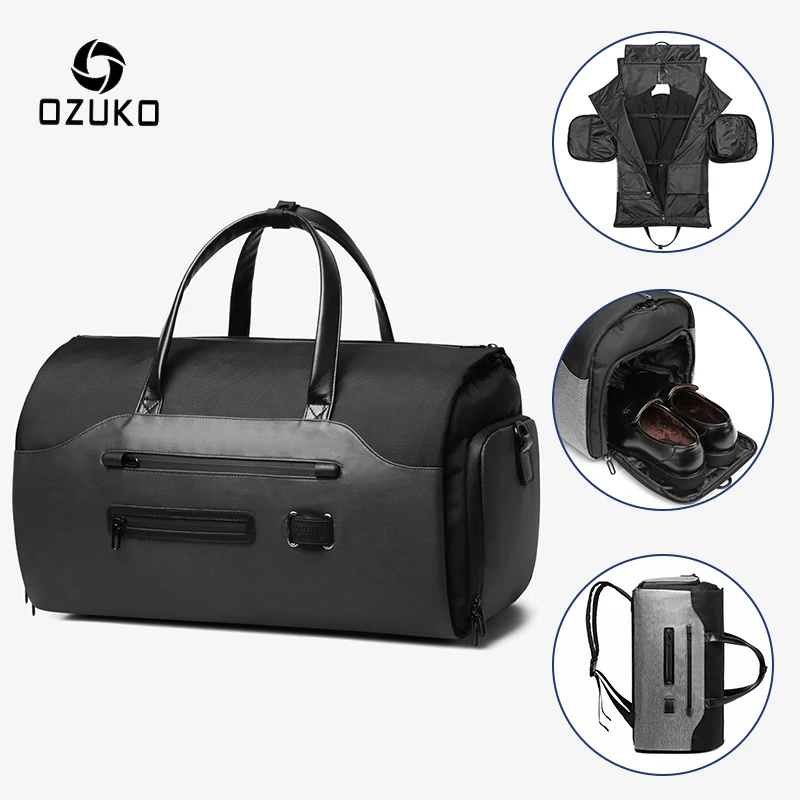 OZUKO – sac de voyage multifonction pour hommes, sac à main de grande capacité, sac de voyage imperméable pour hommes, sac polochon pour chaussures