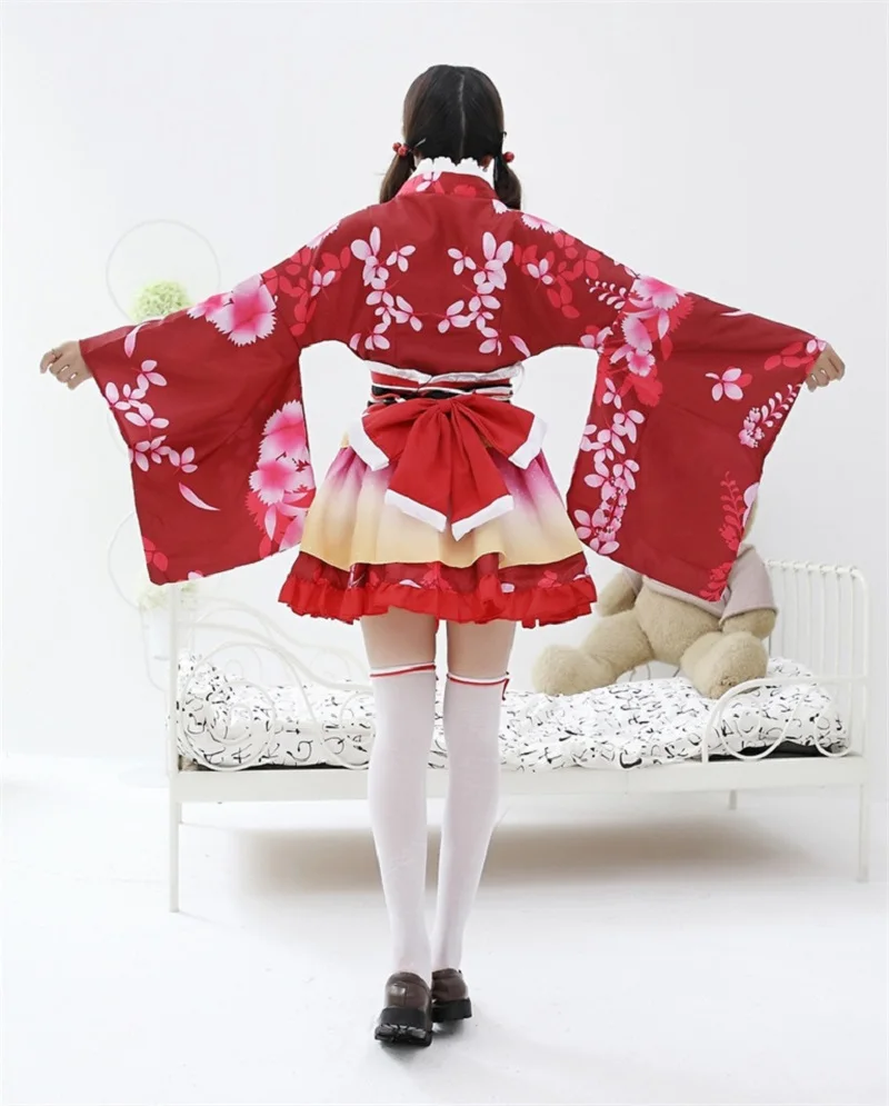 Anime Love Live Maki Nishikino Cosplay Costume Red Wig Japanese Kimono Yukata Fancy Dress Lovelive Women's Clothing