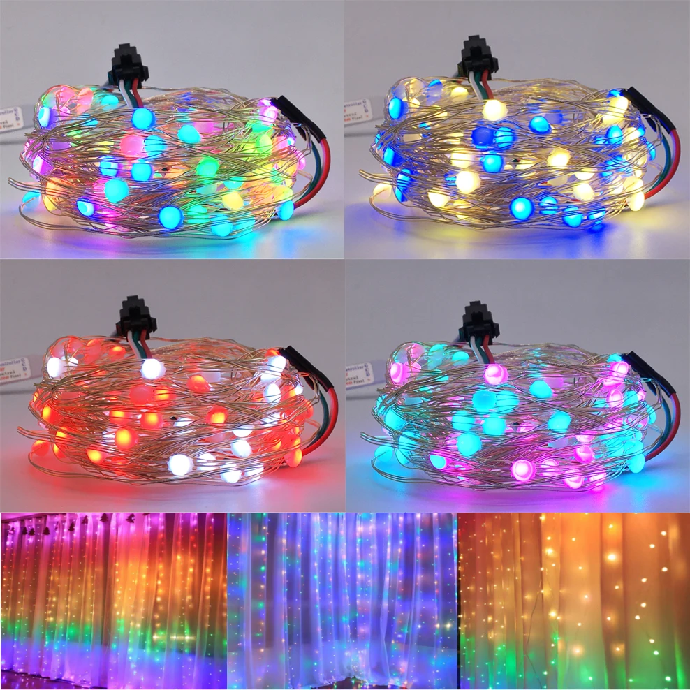 Cadena de luces LED decorativas SK6812, para dormitorio, WS2812B, RGB, Bluetooth, a todo Color, direccionable individualmente, DC5V