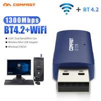 Wireless USB WiFi Bluetooth Compatible 4.2 Dongle 1300Mbps for PC Desktop Laptop 5GHz +2.4G Network Adapter Card PC Receiver