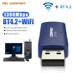 Bezprzewodowy USB WiFi Bluetooth kompatybilny 4.2 Dongle 1300 mb/s na komputer stacjonarny Laptop 5GHz + 2.4G karta adaptera sieciowego odbiornik PC