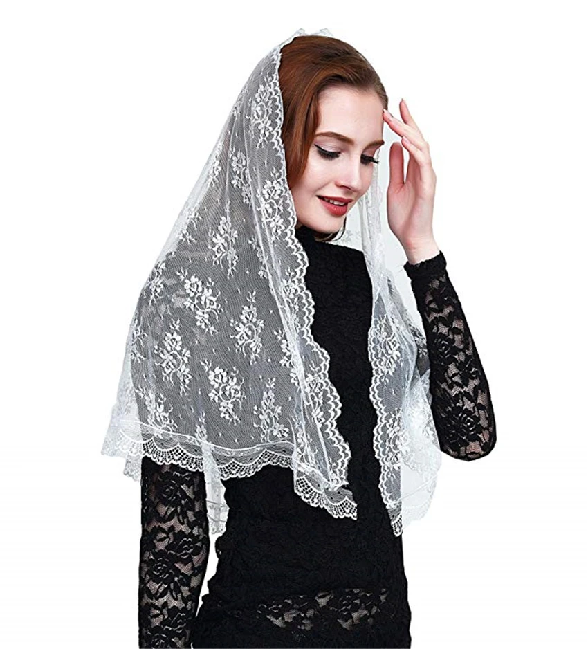 Black White Lace Catholic Mantilla Chapel Church Vintage Veil Catholic Veil Head Covering Scarves Latin Mass Velo Negra Mantille