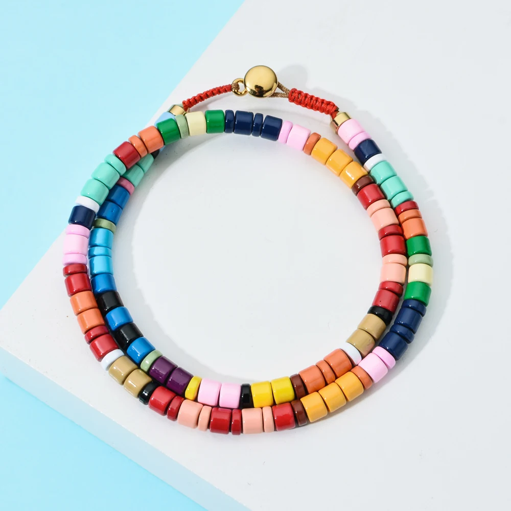 ZMZY Bohemian Vintage Beads Cute Colorful Rainbow Necklace Choker Collar Chain Jewelry Women Friendship Girl Gifts Party