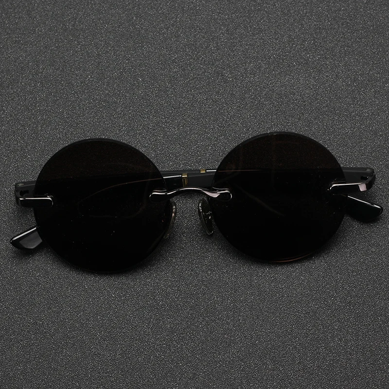 Vazrobe Round Stone Brown Sunglasses Male Rimless Sun Glasses Men Frameless Anti Scratch Vintage Women Unisex Gold Frame