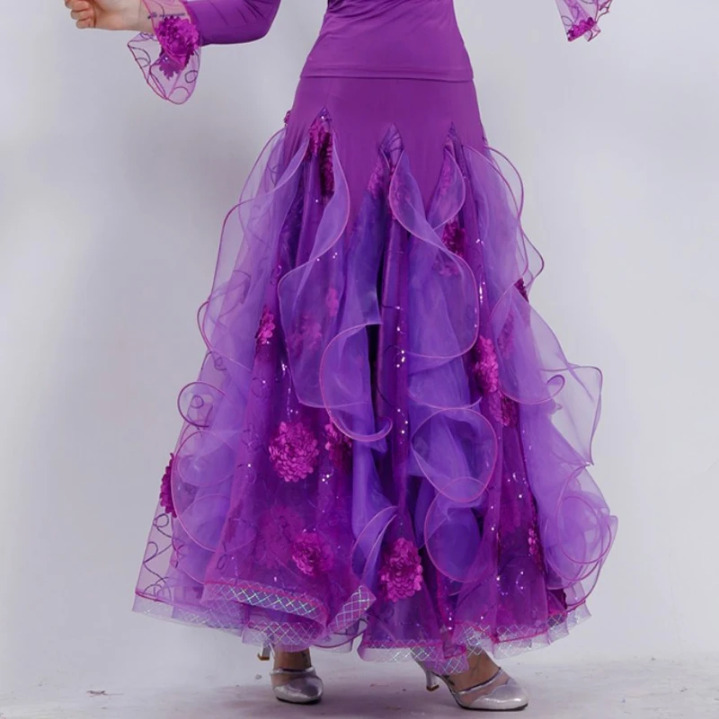 Modern dance costumes women ballroom dance skirt practice long skirt female performance big swing skirt