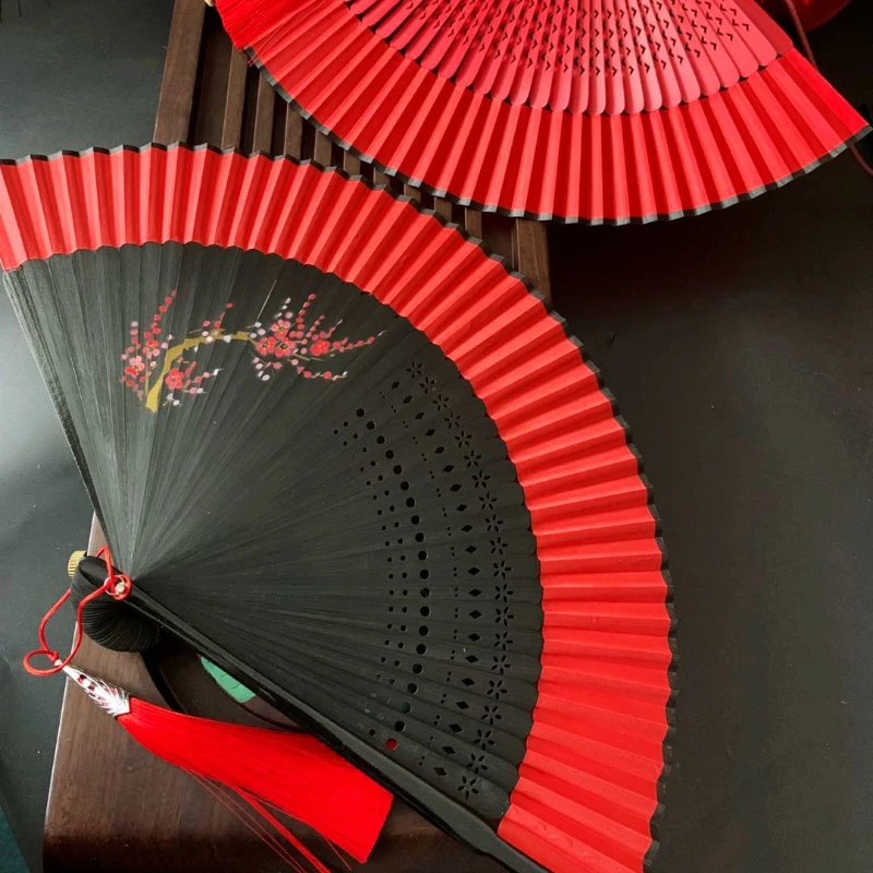 Folding Fan Chinese Ancient Style Red Ventilador Bamboo Ventilateur Abanicos Para Boda Photography Props Gift Summer Portable