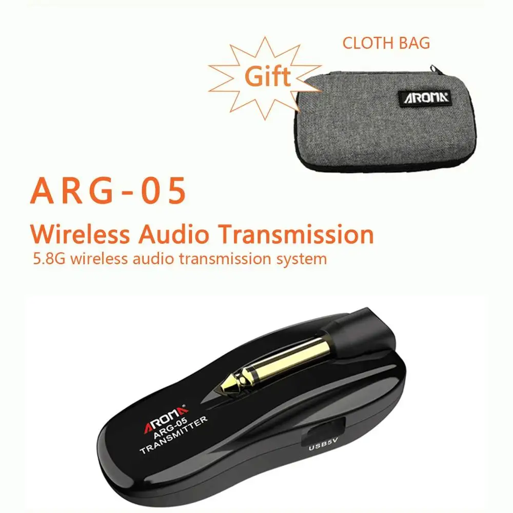 Aroma Arg-05 5.8GHz Guitar Wireless System Audio Transmission with Transmitter Receiver Rechargeable Battery for Guitars Bass