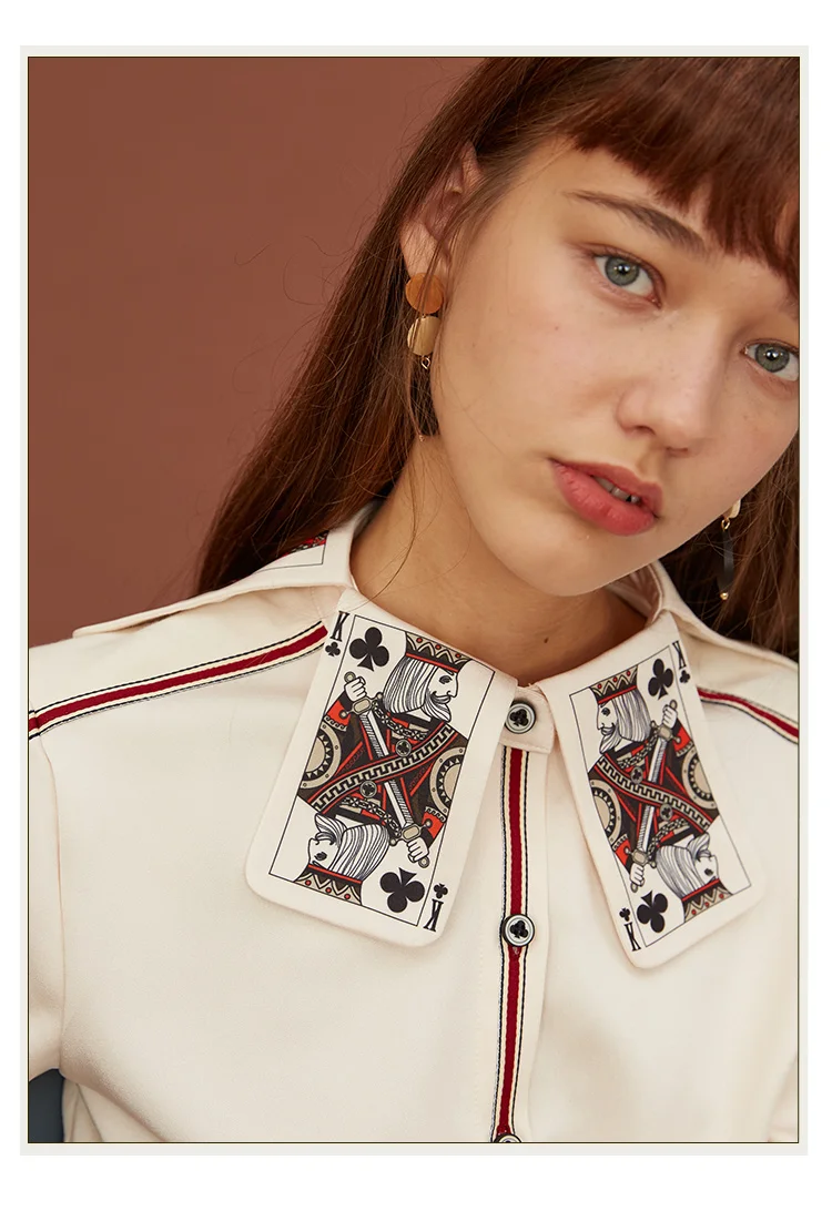 Women's Printed Stripe Shirt, Fun Playing Cards, Original Design, Spring and Autumn