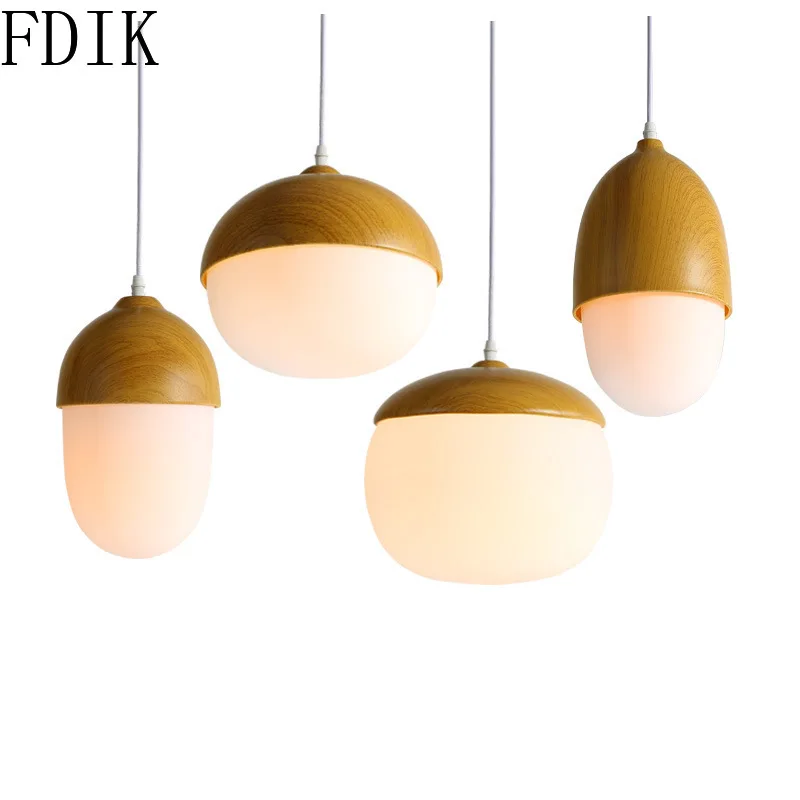 

Modern Led Pendant Lamp Nordic Wood Grain Nut Hanging Lights for Bedroom Restaurant Bar Home Decor Indoor Loft Lighting Fixtures