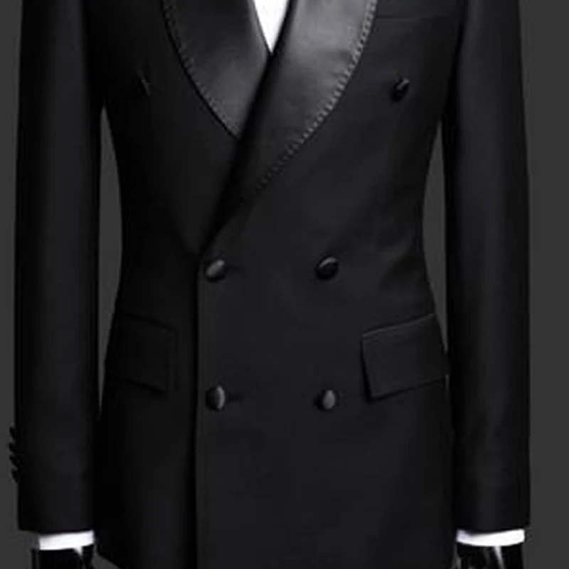 Slim Fit Men Suits with Double Breasted Black Formal Wedding Groom Tuxedos 2 Piece Business Male Fashion Set Jacket with Pants