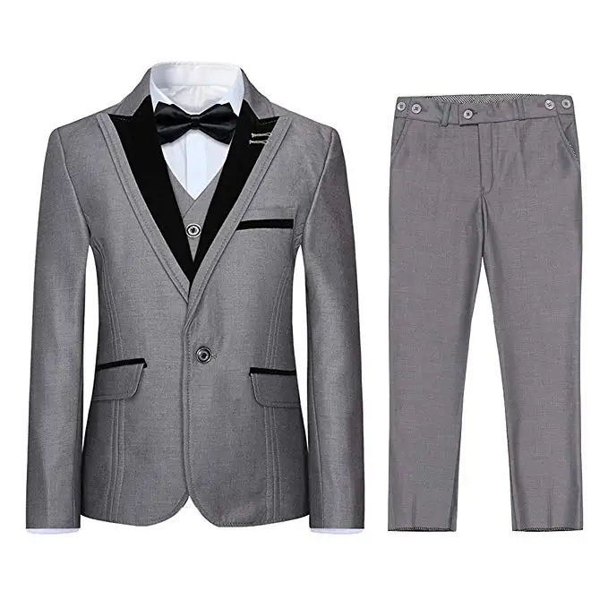 

Light Grey 3 Pieces Formal Suits Classic Peak Lapel Slim Fit Tux Jacket Vest Pants Birthday Party Wedding