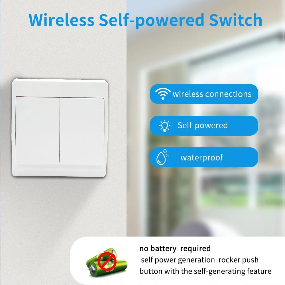 Self-powered Wireless 1Gang/2Gang Waterproof Push Button Switch 150m Control Distance Home Improvement 90-240V