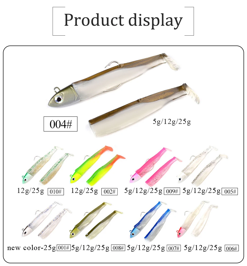 FTK Soft Black Minnow Head 5g 12g 25g Soft Lure Jig Bait Bass Pike Fishing Silicone Baits Crank Hook Jigging Bass Zander