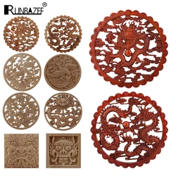Chinese Dragon And Phoenix Mascot Unpainted Retro Line Wood Decals Wood Decals Oval Rubber Wood Home Furniture Wall Hot Sale Ne