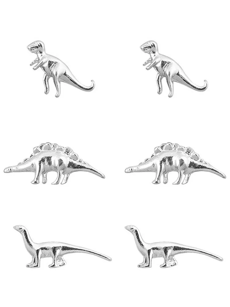 3 Pair/set Tyrannosaurus Stegosaurus Dinosaur Stud Funny Vintage Earrings Fashion Costume Jewelry for Women Teens