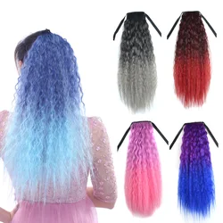 Jeedou Synthetic Kinky Curly Hair Ponytails Blue Pink Red Ombre Color Cosplay Ribbon Drawstring Ponytail Extensions