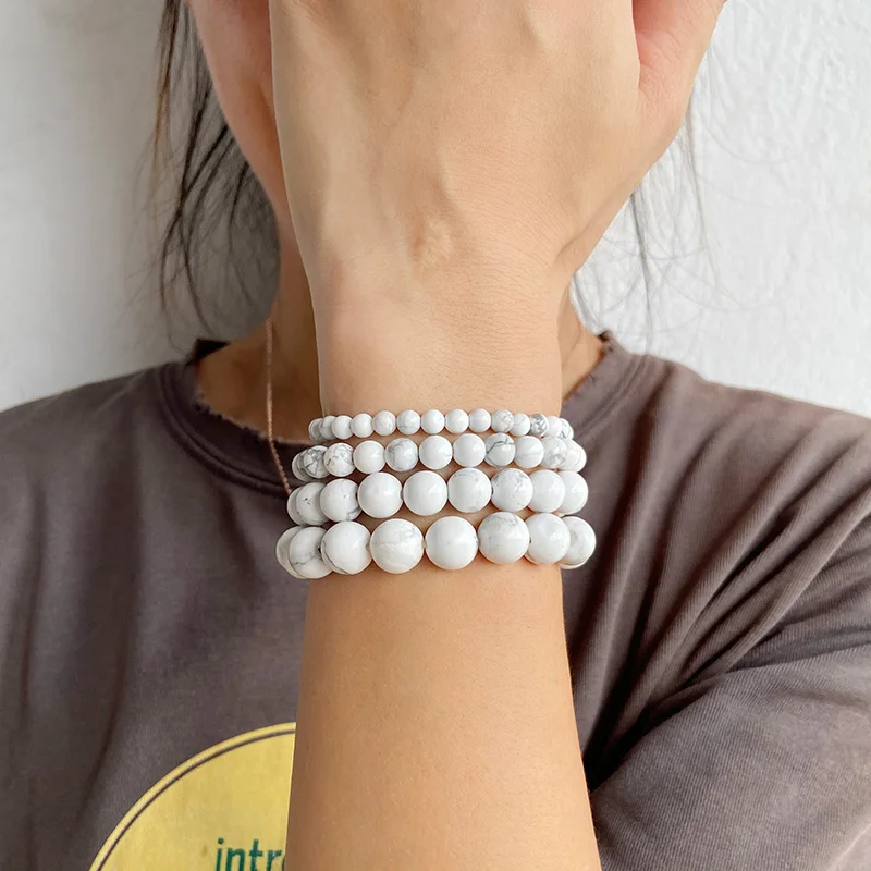 Natural White Howlite Real Stone 4/6/8/10mm Beads Bracelets For Women Men Energy Yoga Stretch Bracelet Meditation Jewerly