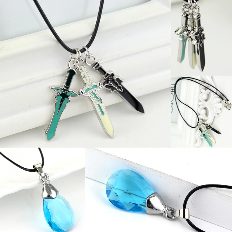 Anime Sword Art Online Keychains Necklace Kirigaya Kazuto Kirito Elucidator Asuna Sword Metal Keyrings Neckalces Pendants Figure