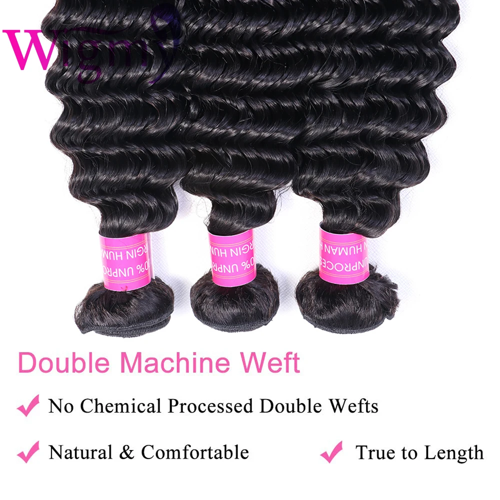 Wigmy Deep Wave 3 Bundles Deal Unprocessed Virgin Brazilian Deep Curly Human Hair Extensions Natural Color