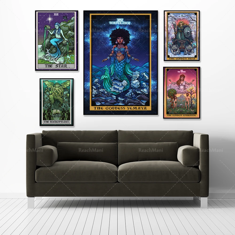 Death Tarot, Power Tarot, Star Tarot Wall Decoration Halloween Poster Mermaid Wall Art Witch Witchcraft Greek Mythology Gothic N