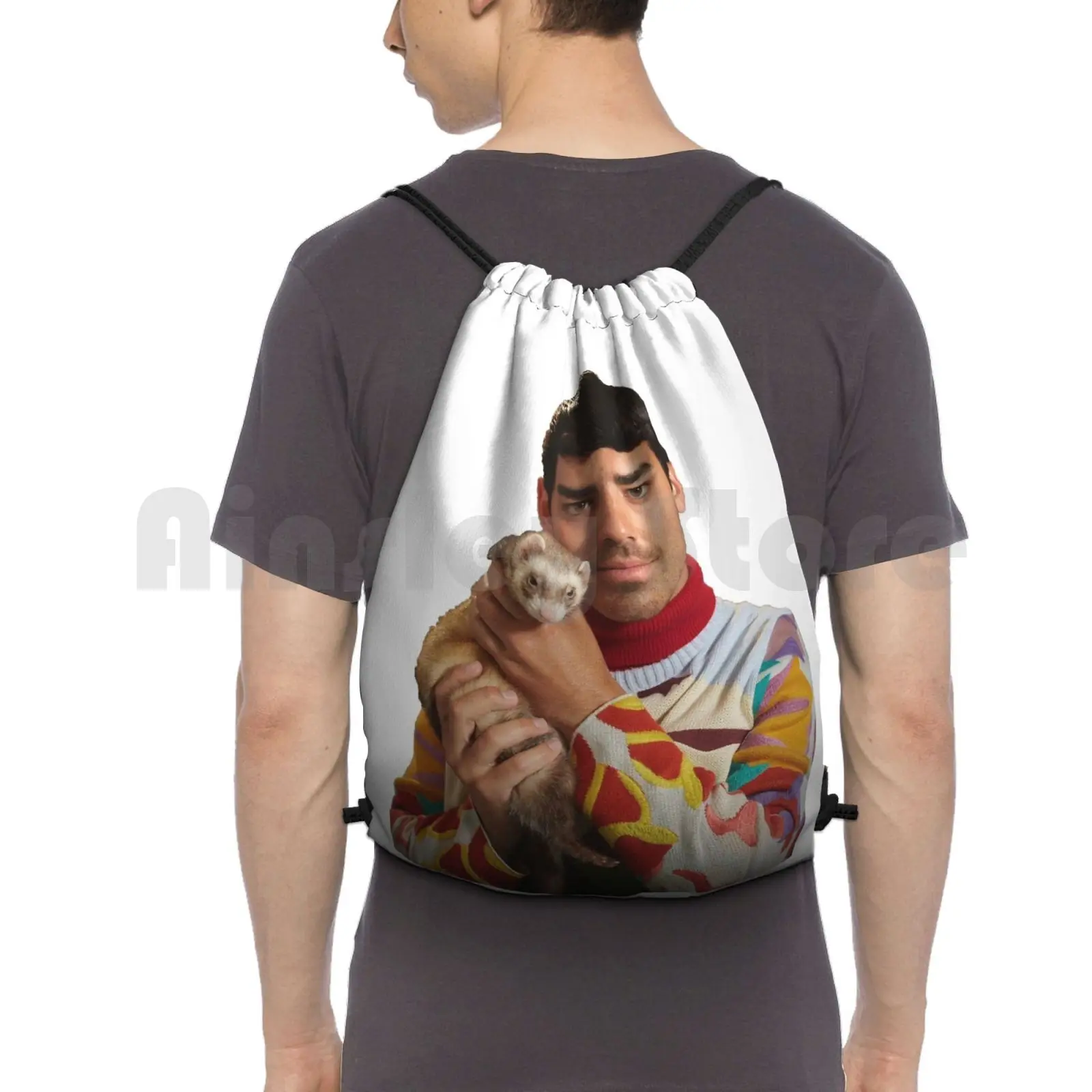 Joe Jonas A Ferret Backpack Drawstring Bags Gym Bag Waterproof Joe Jonas Jonas The Jonai Jo