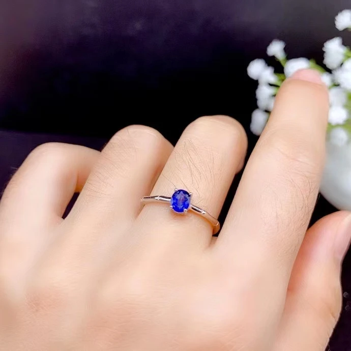 CoLife Jewelry 100% Natural Sapphire Ring for Engagement 4mm*5mm Blue Sapphire Silver Wedding Ring 925 Silver Sapphire Jewelry