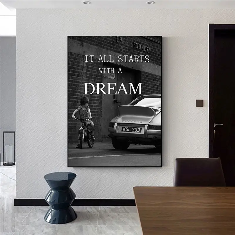 Luxury Dream Sports Car Kid Saw A Car Posters Wall Art Pictures Canvas Painting for Living Room Dffice Home Decor