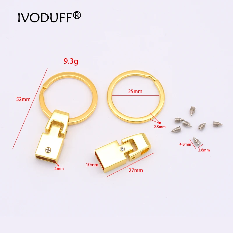 5x Zinc Alloy Key Fob Hardware 10MM For Leather Keychain Making,DIY Keychain Metal Part With Diamond