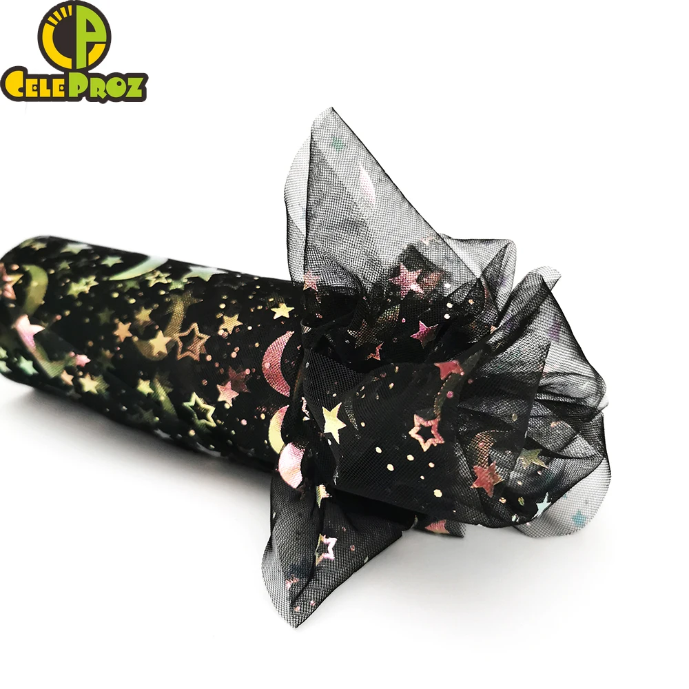 6cm 8cm 10cm 12cm Iridescent Star Moon Tulle Roll 10Yards Mesh Ribbon DIY Tutu Pom Bow Soft Squine Illusory Sewing Tape Supply