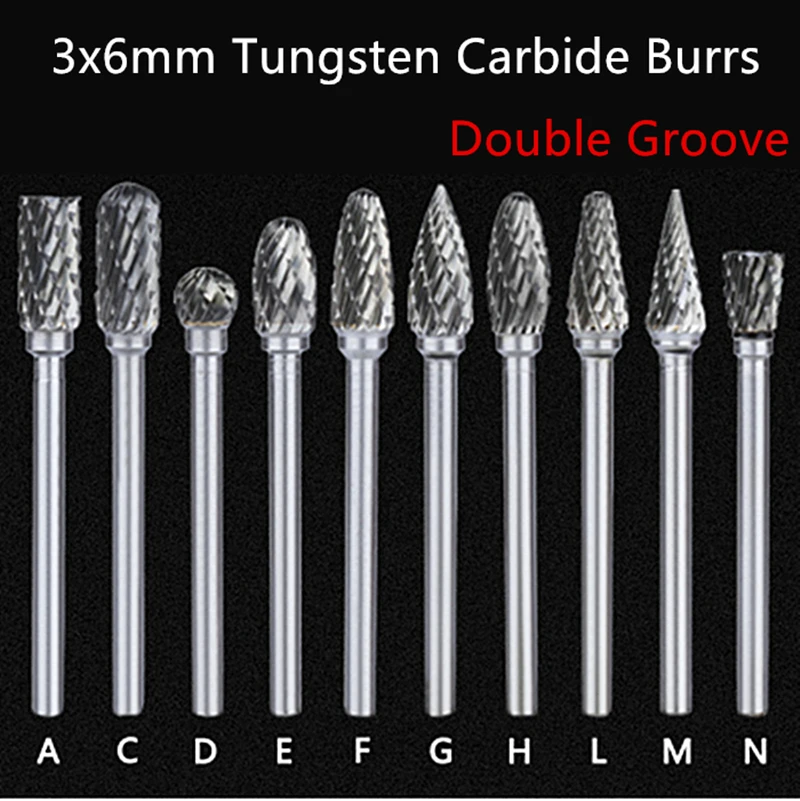 

Jrealmer 5pcs 3x6mm Double Groove Tungsten Carbide Rotary Burrs 3mm Rob Head 6mm DIY Milling Cutter Tungsten Carbide Burr