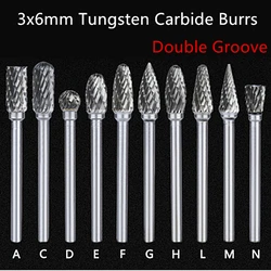 Jrealmer 5pcs 3x6mm Double Groove Tungsten Carbide Rotary Burrs 3mm Rob Head 6mm DIY Milling Cutter Tungsten Carbide Burr