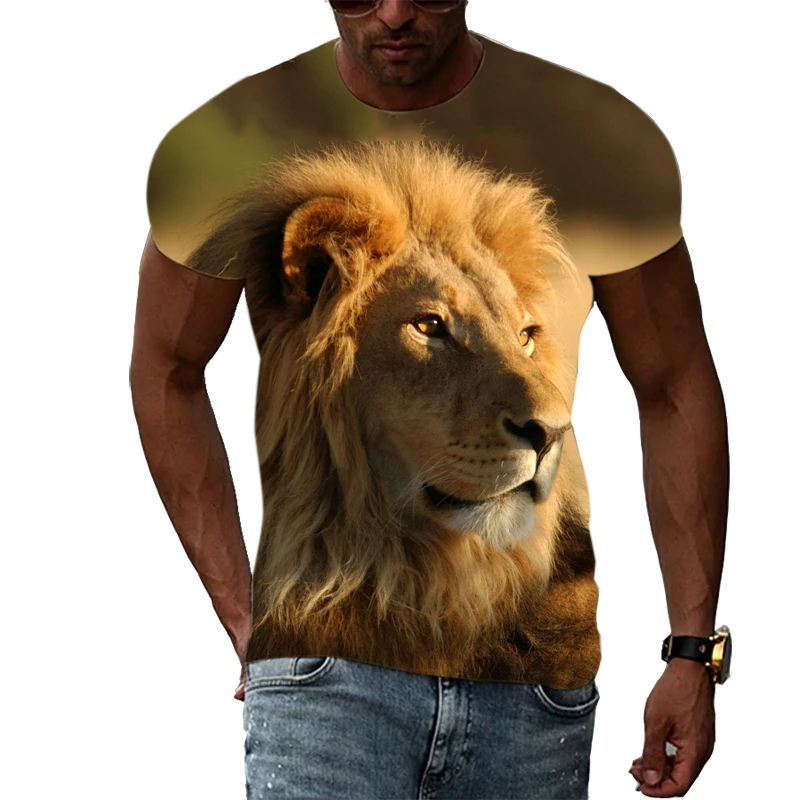 Summer Fashion New King Of The Jungle Lion graphic t shirts For Men 3D Personality Creative Trend Animal Pattern Print T-shirts