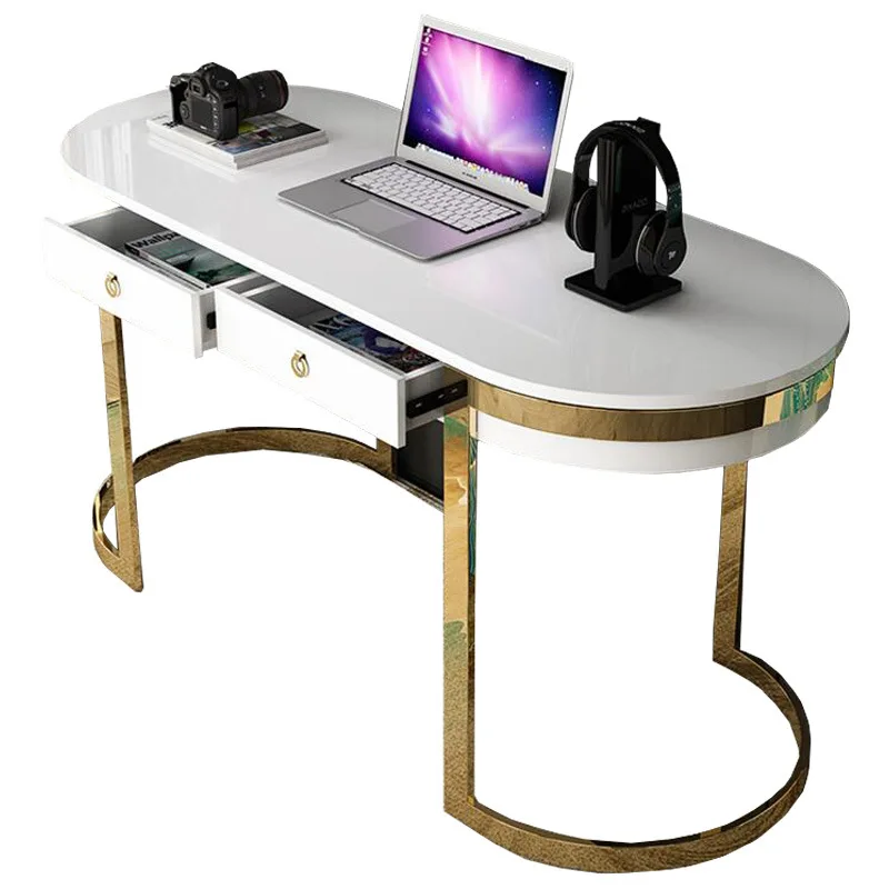 

Nordic Light luxury desk modern simple desk stainless steel gilded computer desk piano paint home desk office desk