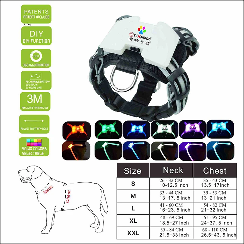 LED Dogs Harness Pet Harness Vest No Pull Large Dog Chest Straps USB Rechargeable Glowing Puppy Lead Pets Vest Pet Supplies