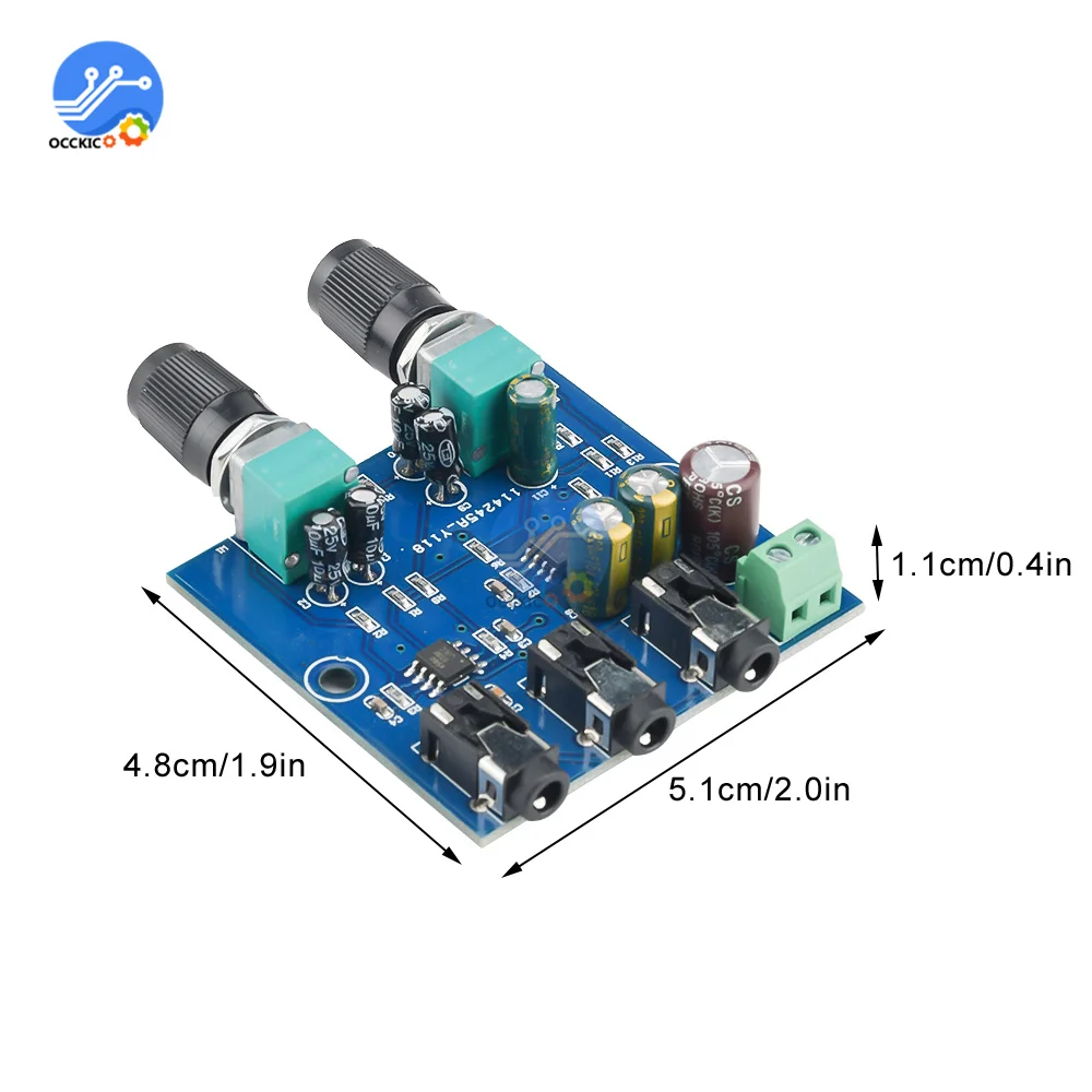 AU-401 DC 5V-12V สเตอริโอมิกเซอร์4อินพุต1เอาต์พุตแยกควบคุมบอร์ดเสียงผสม DIY แอมป์หูฟัง