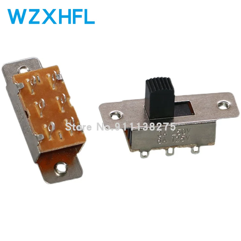 10PCS SS-23F19 2P3T-G5Double pole three throw 3 position slide switch 6 solder lug pin DIP type without fixed pin SS-23F19  G8MM