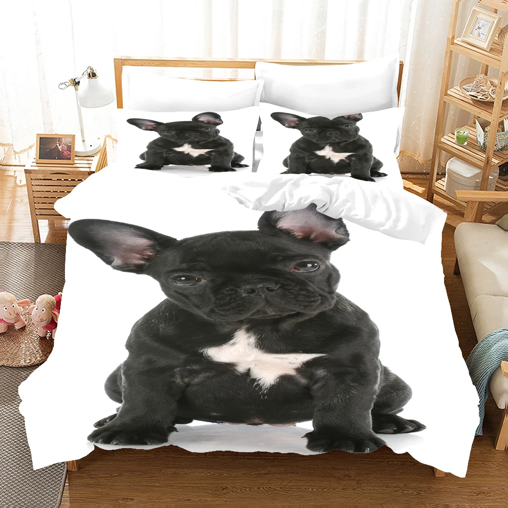 

Dog Black White Bedding Set Cute Animals Duvet Cover Set Queen King 220x240 Custom Bed Linen Set For Kids Boys Comforter Cover