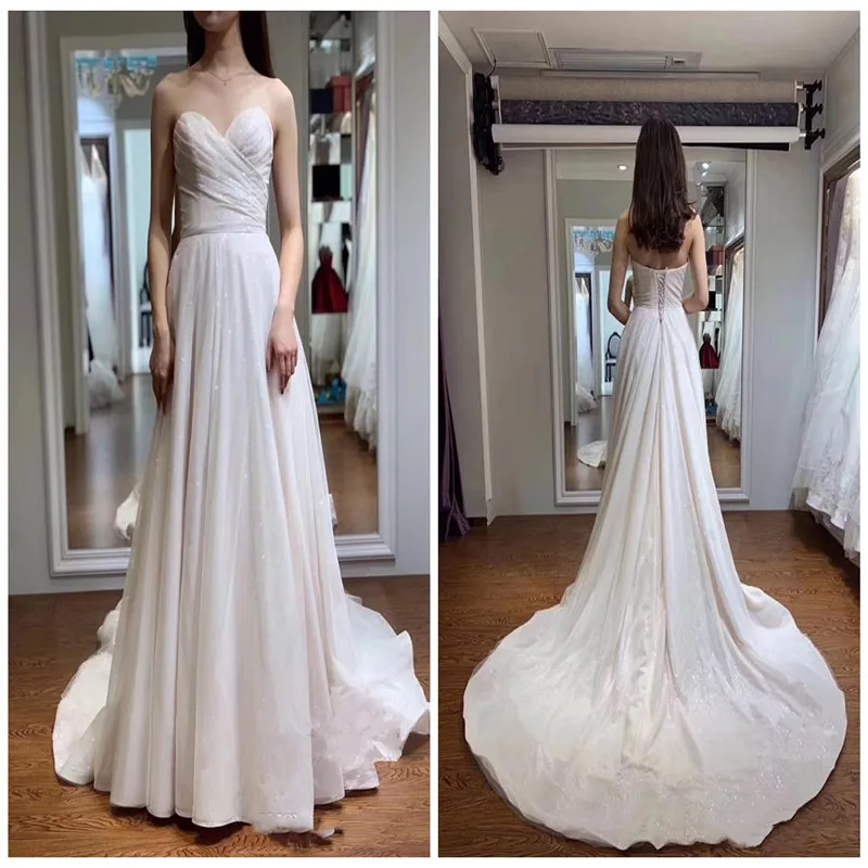 New A-Line Sweetheart Wedding Dress Long Sexy Sleeveless Formal Simple Bride Marriage Robe Noiva Wedding Gowns