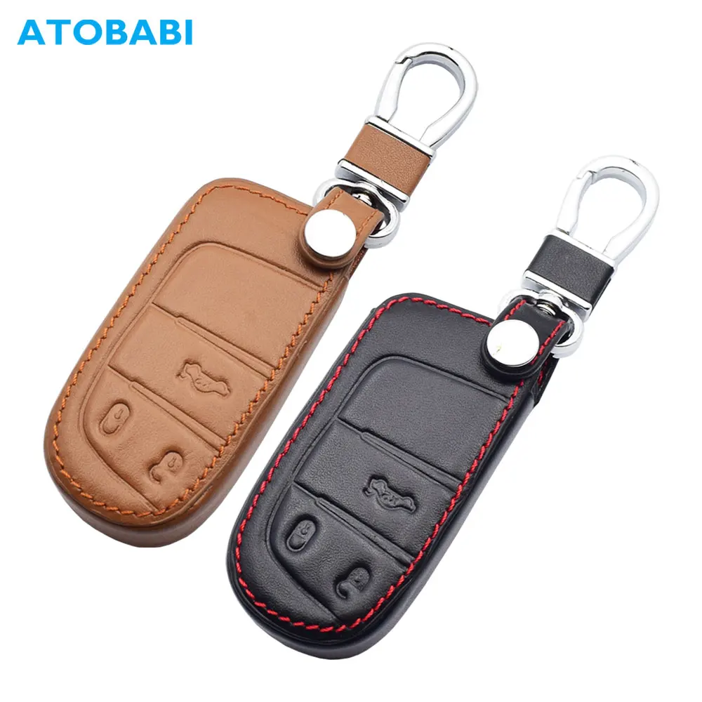 Leather Car Key Cases Remote Cover Accessories For Jeep Cherokee Traitor Compass Dodge War Horse Challenger Darts Chrysler Fiat